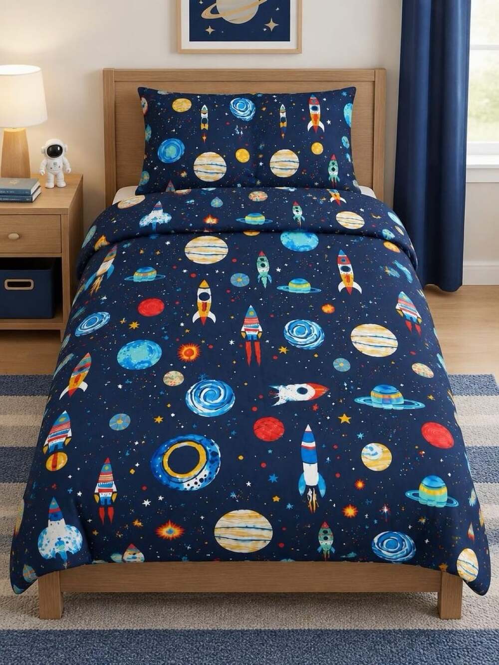 Outer Space Planets and Rockets Twin Comforter Set